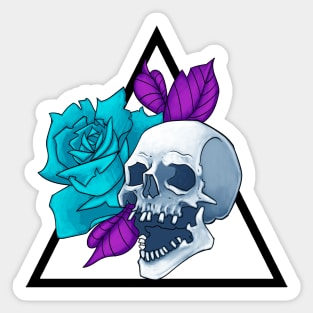 Skull Blue Rose Tattoo Style Sticker